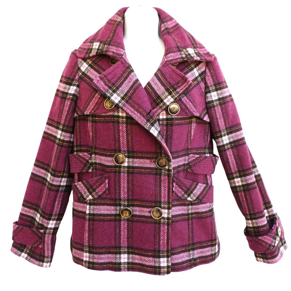 Green With Envy Plaid Jacket Coat Double Breasted Wool Blend Lined Western M